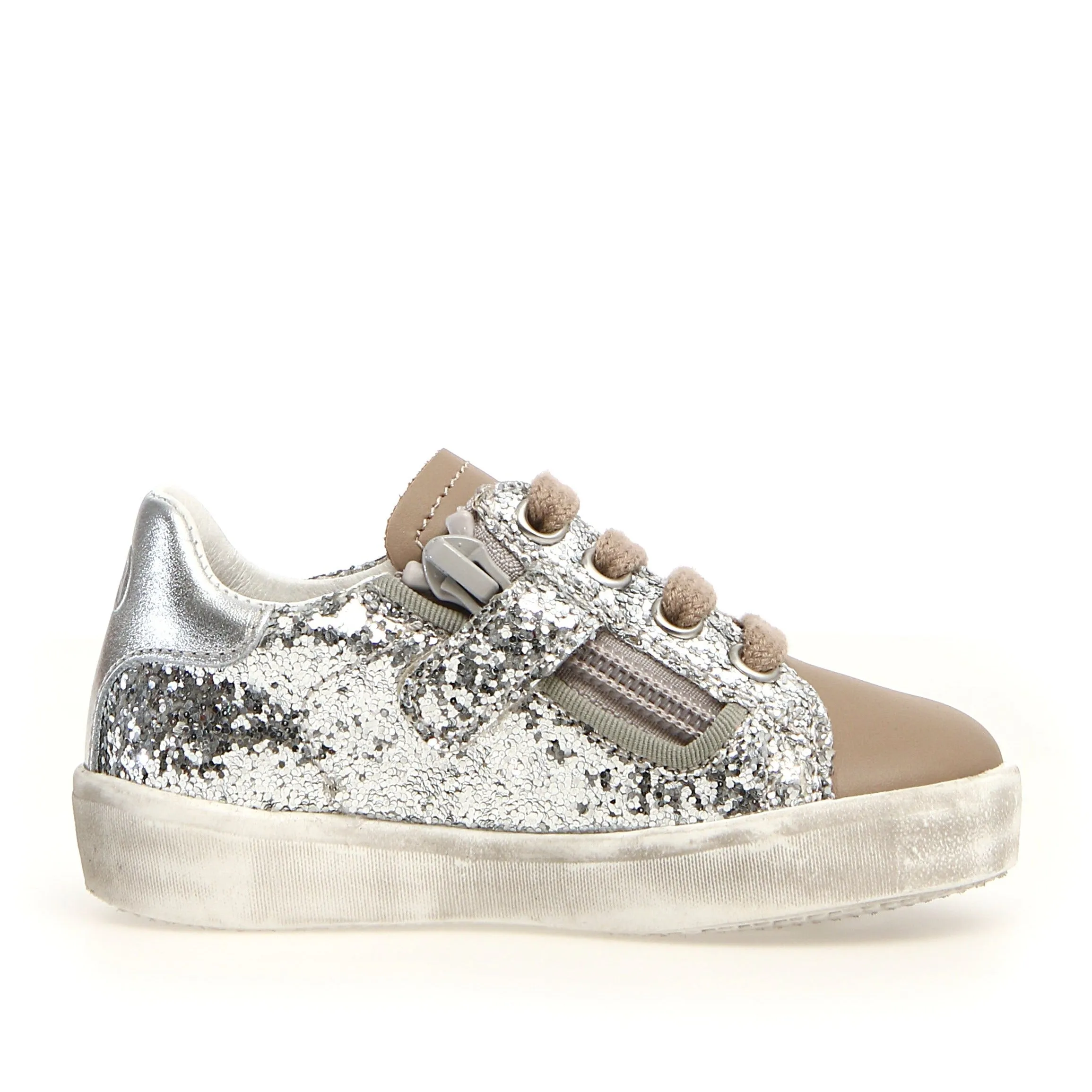 Naturino Girl's Annie Zip Glitter, Taupe - Silver