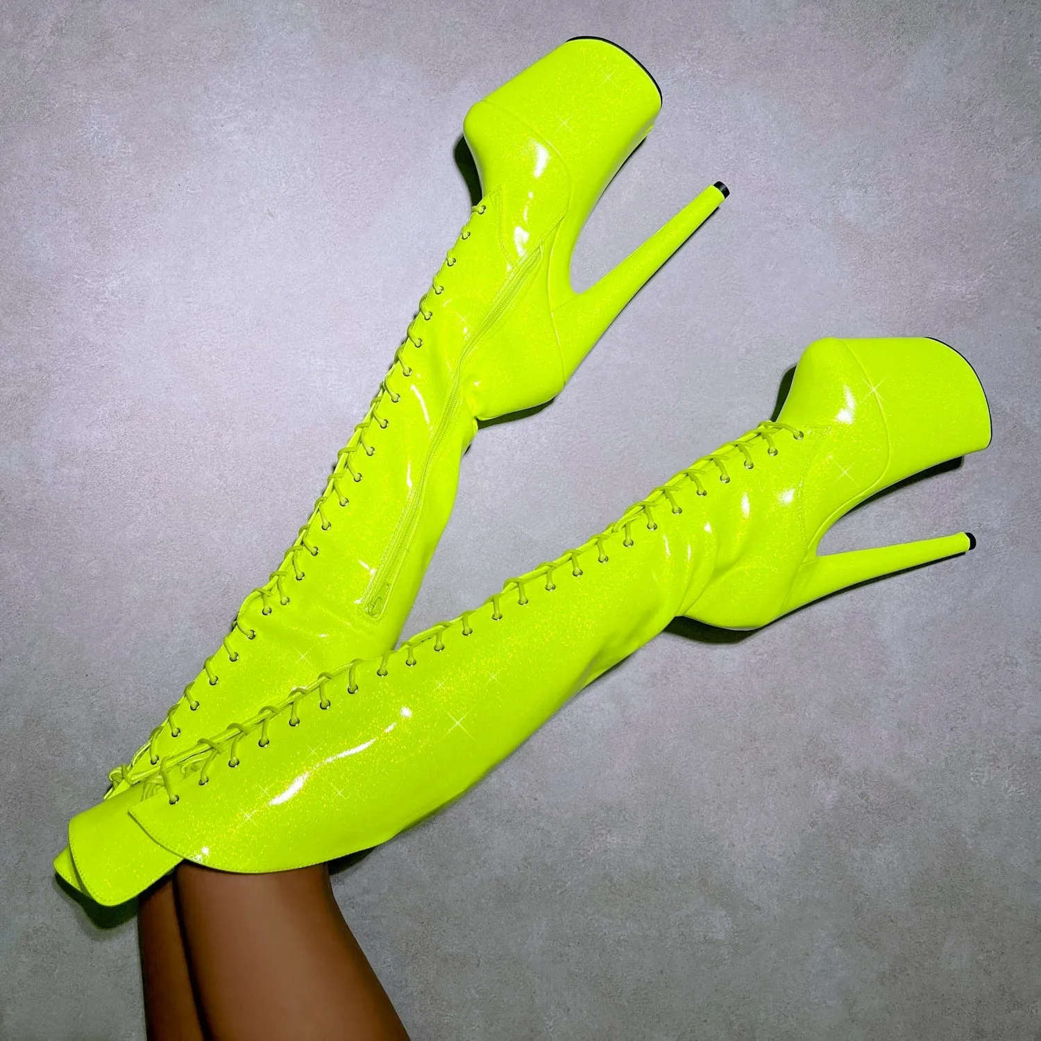 The Glitterati - Citrus Yellow Burst Over Knee Boot - 8INCH - New Style - Check description