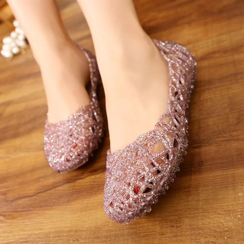 Womens Sandals Flat Jelly Shoes Slip On Hollow Out Loafers