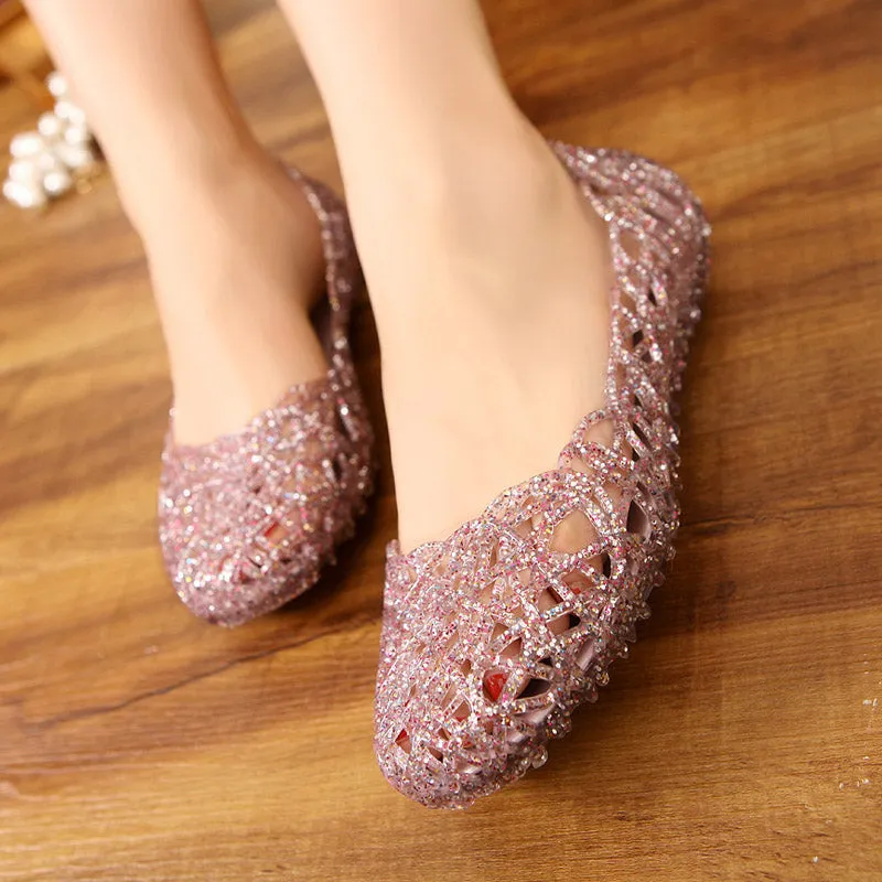 Womens Sandals Flat Jelly Shoes Slip On Hollow Out Loafers